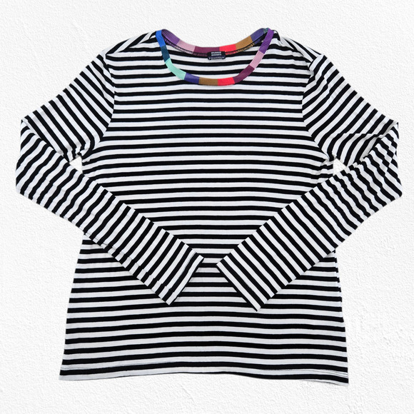Splendid x Margherita Black White Striped Colorblock Long Sleeve Top Size Small - Picture 1 of 9